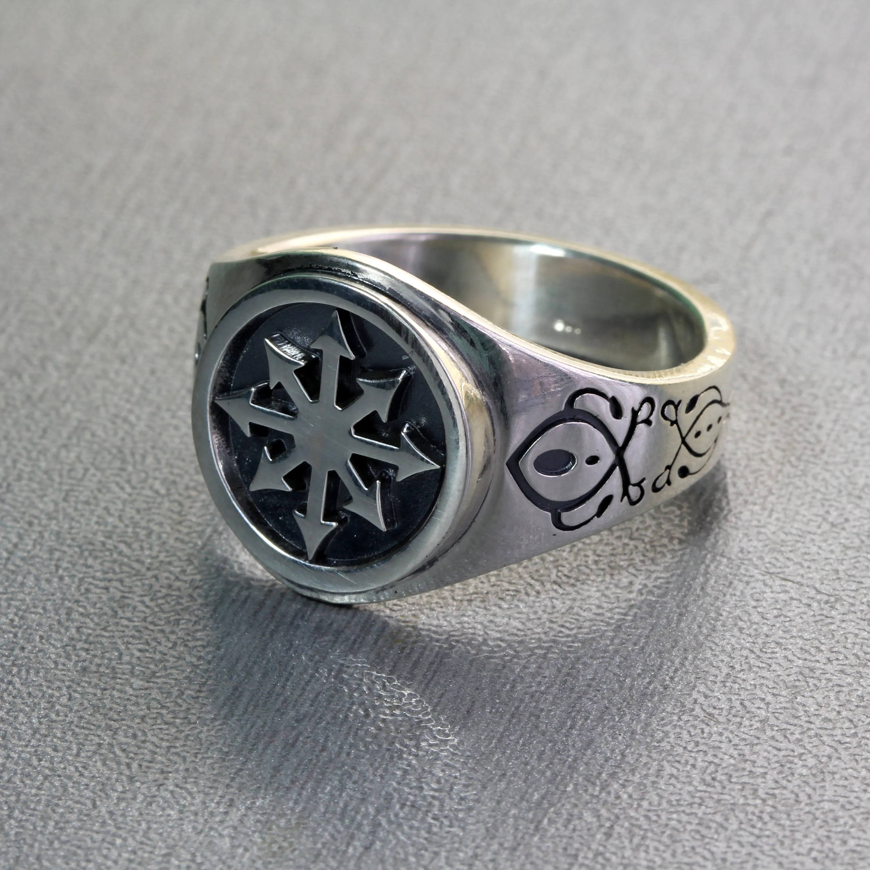 Chaos Magic Star Occult Men Signet Sterling Silver Ring