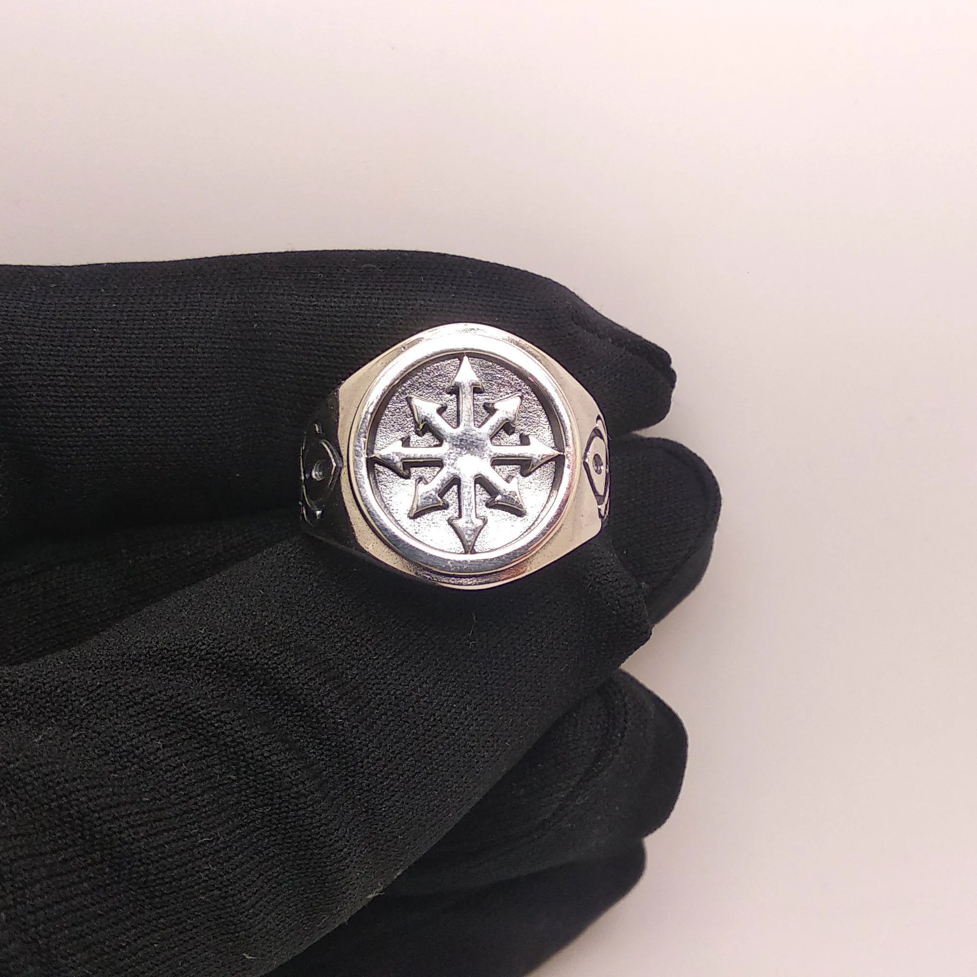 Chaos Magic Star Occult Men Signet Sterling Silver Ring