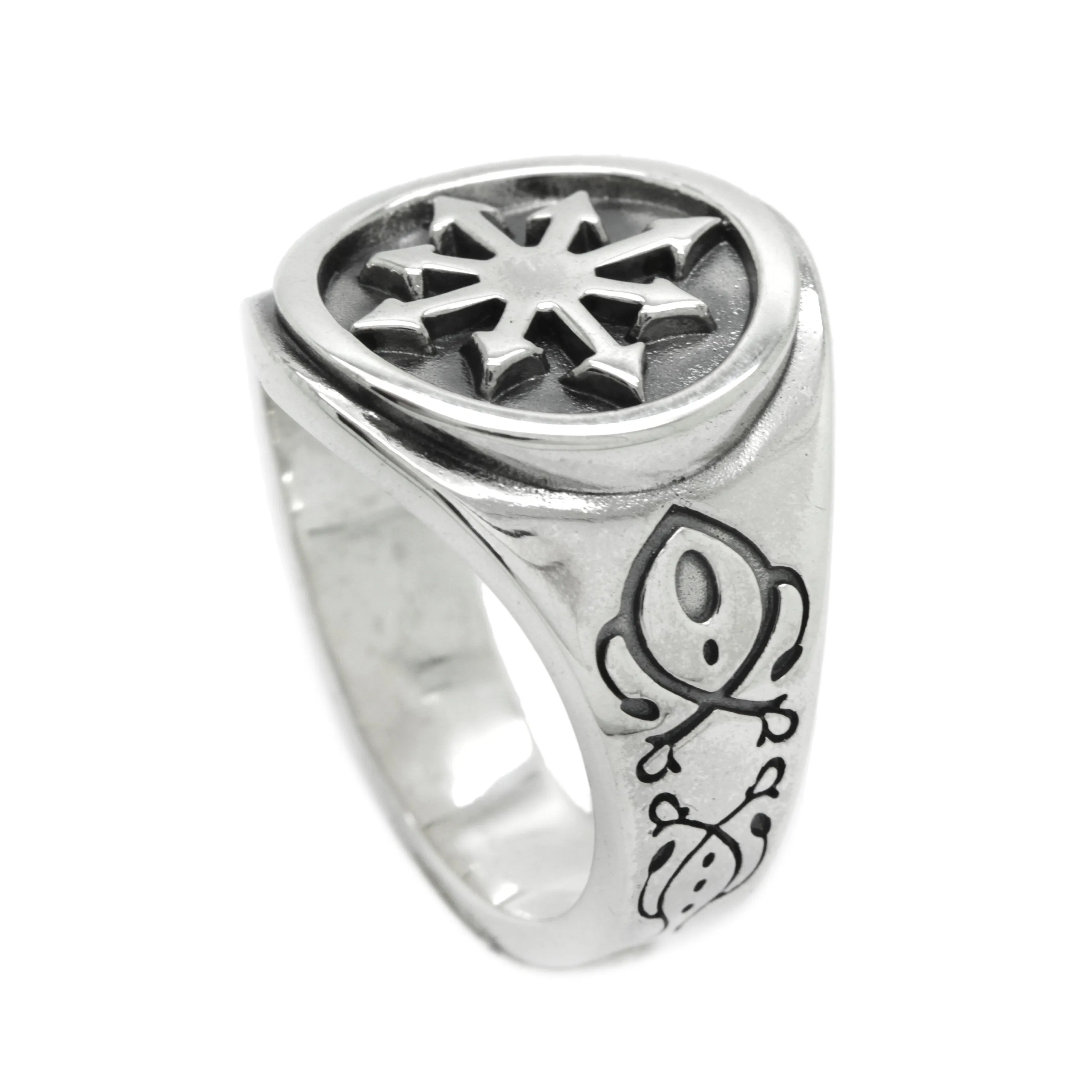 Chaos Magic Star Occult Men Signet Sterling Silver Ring