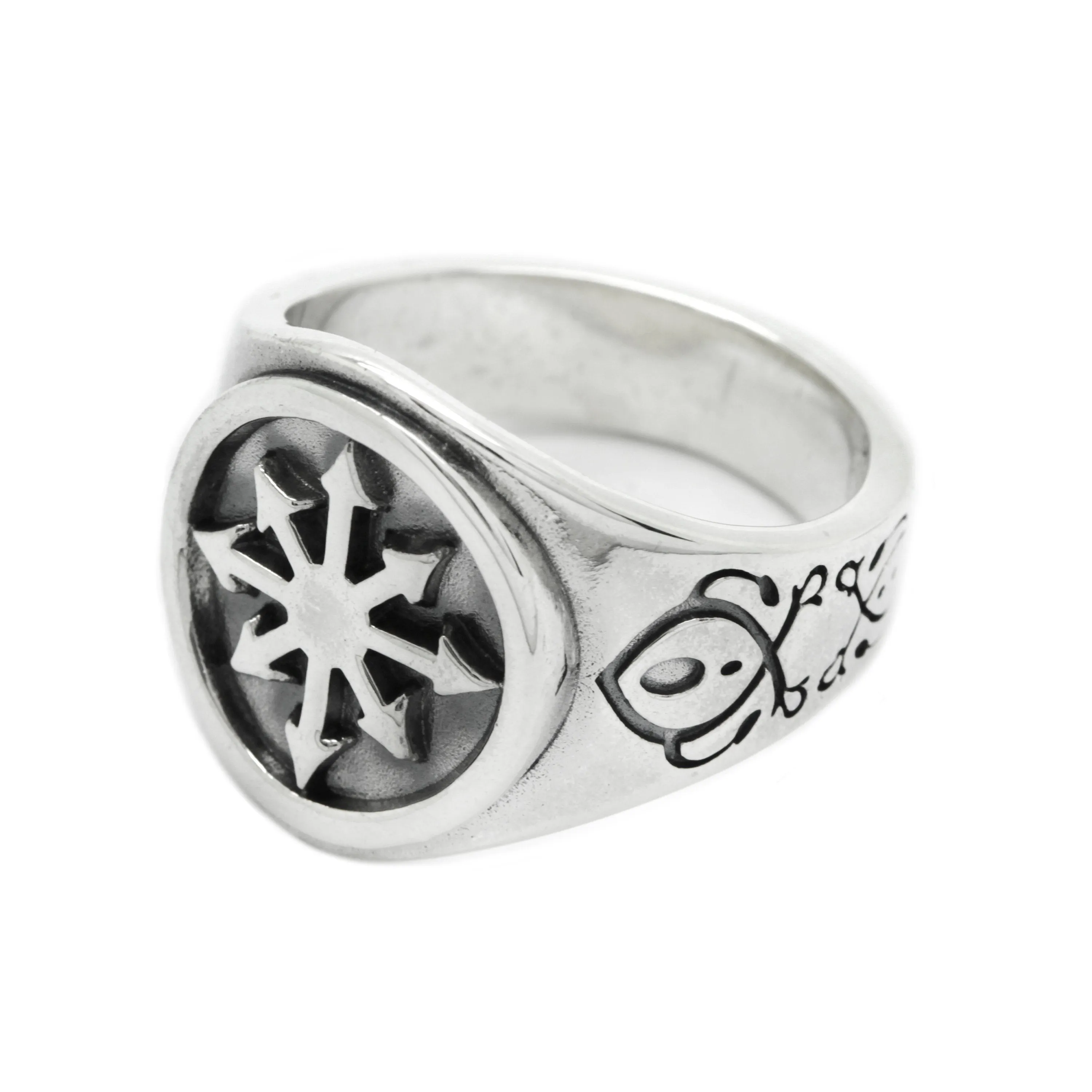 Chaos Magic Star Occult Men Signet Sterling Silver Ring