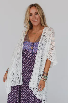 Chase Your Dreams Crochet Kimono - White