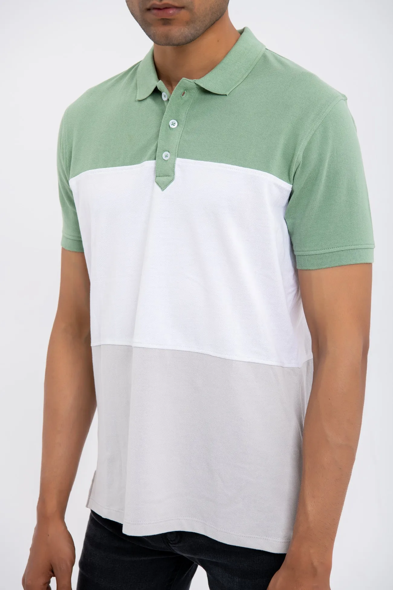 COLOR BLOCK COTTON POLO SHIRT