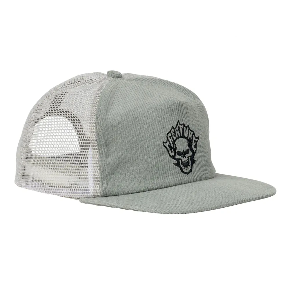 Creature Bonehead Flame Mesh Trucker Mid Profile Hat Grey