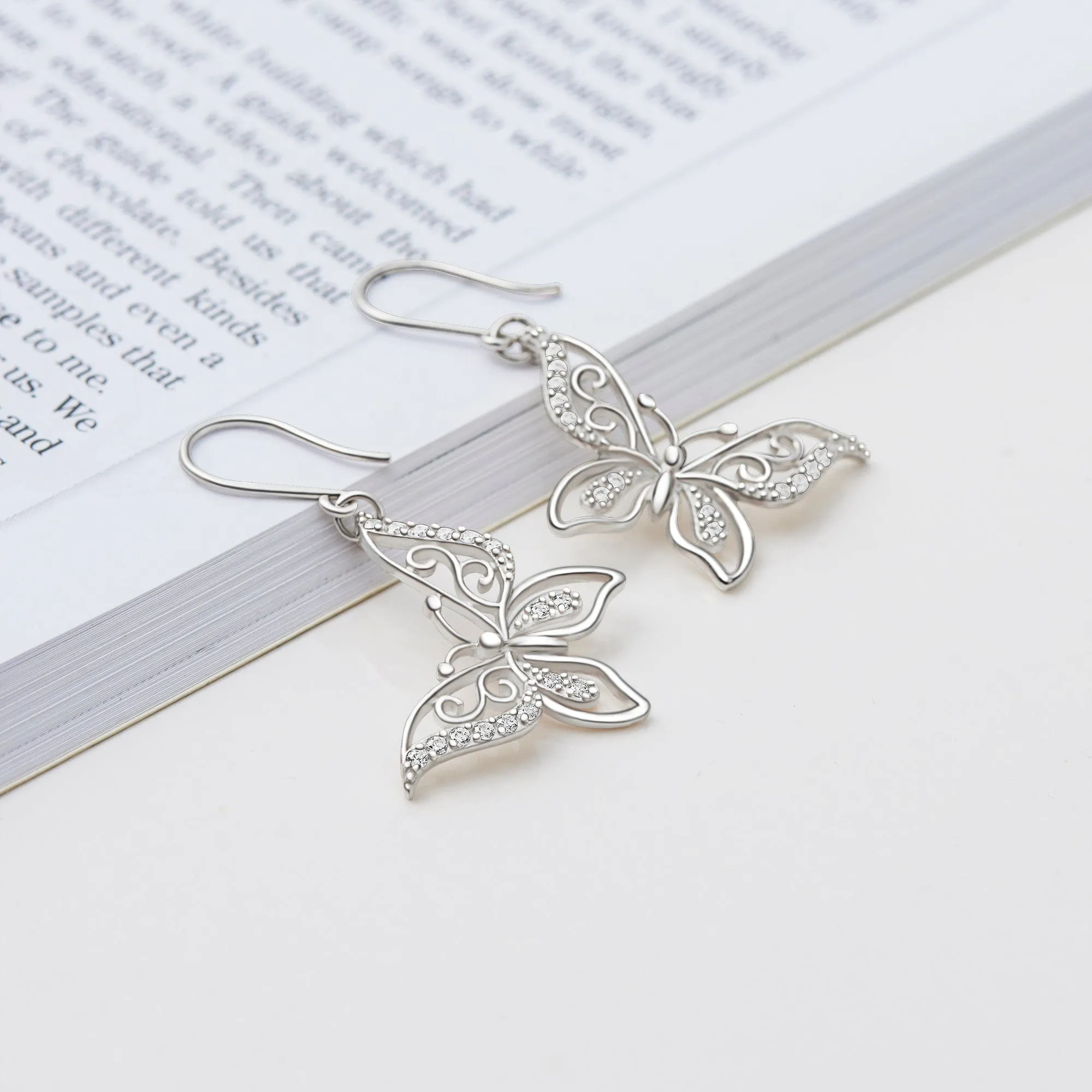 CZ Butterfly Earrings Silver Dangle Earrings