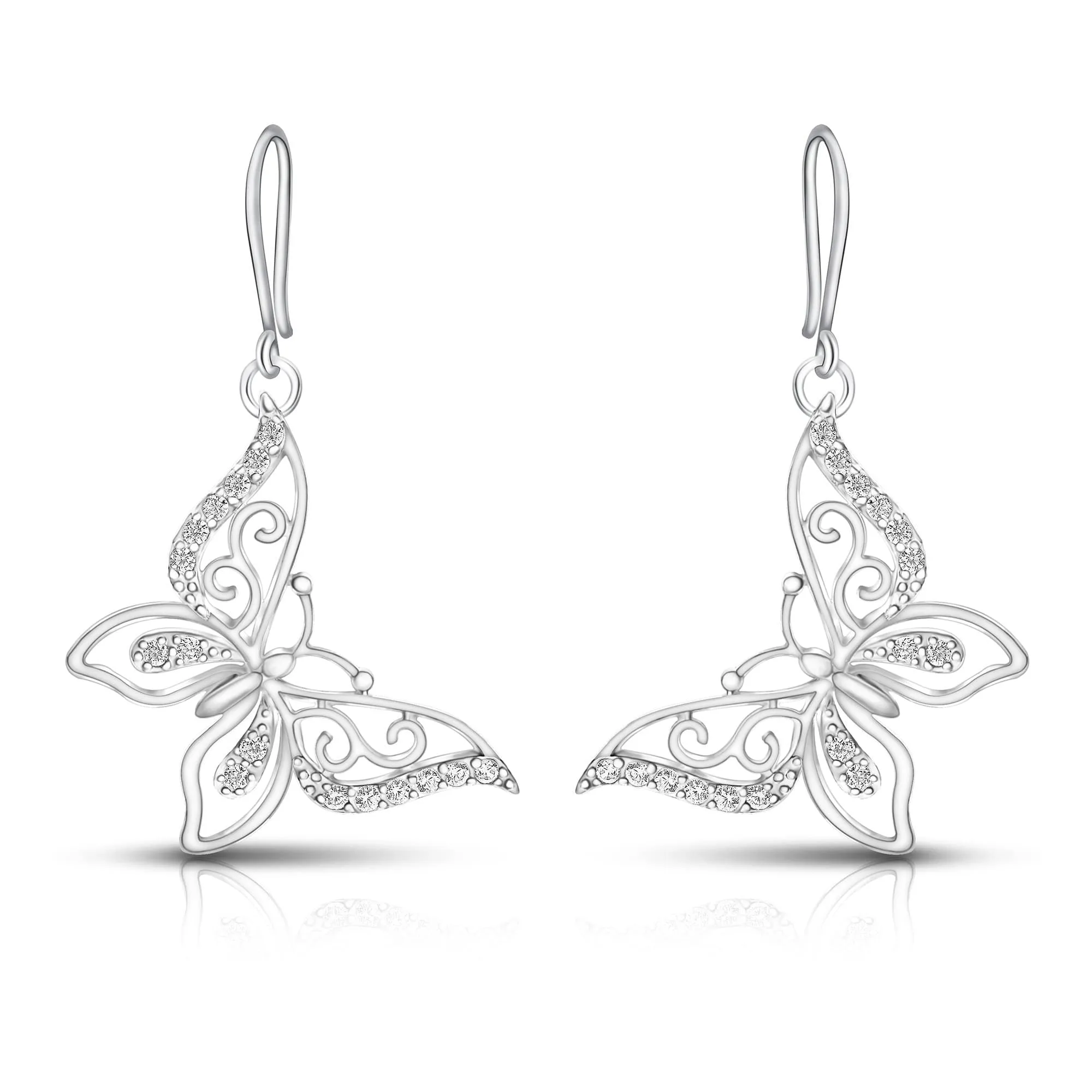 CZ Butterfly Earrings Silver Dangle Earrings