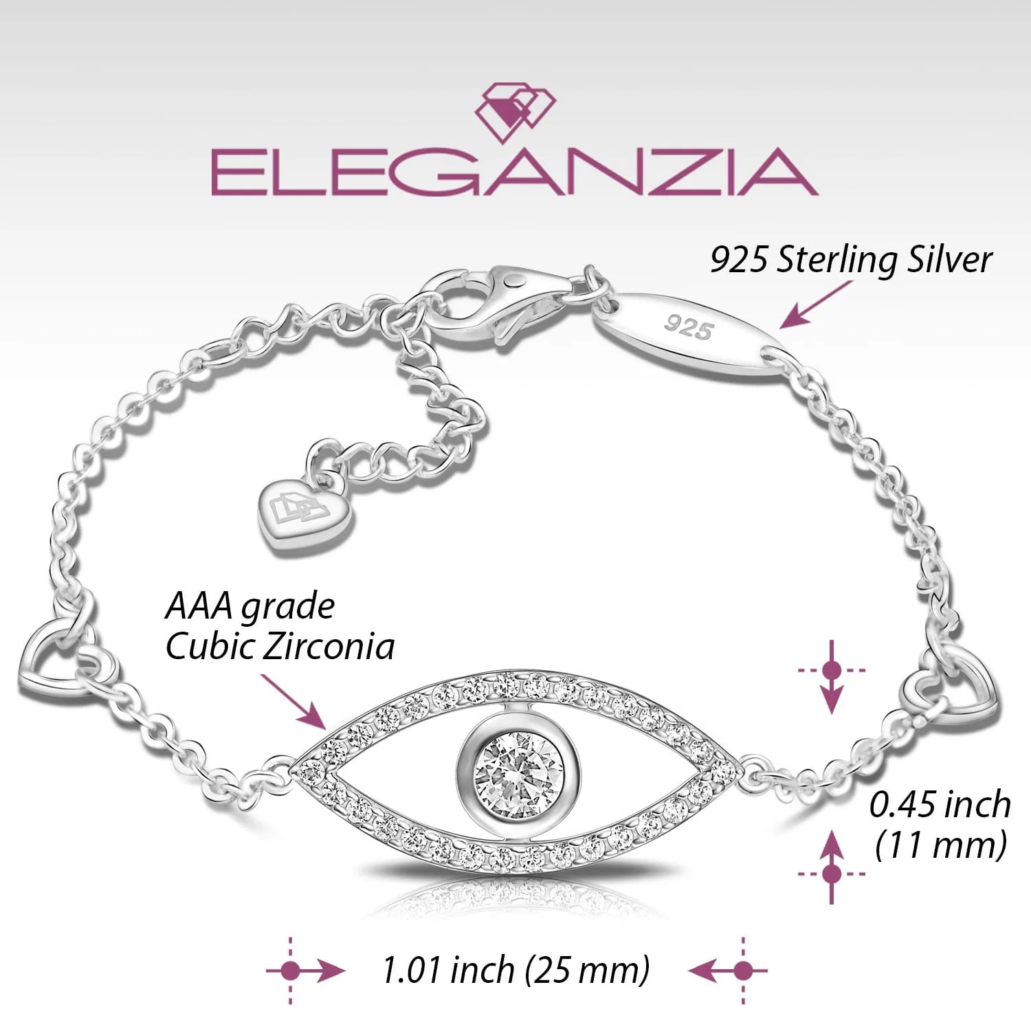 CZ Evil Eye Bracelet Silver