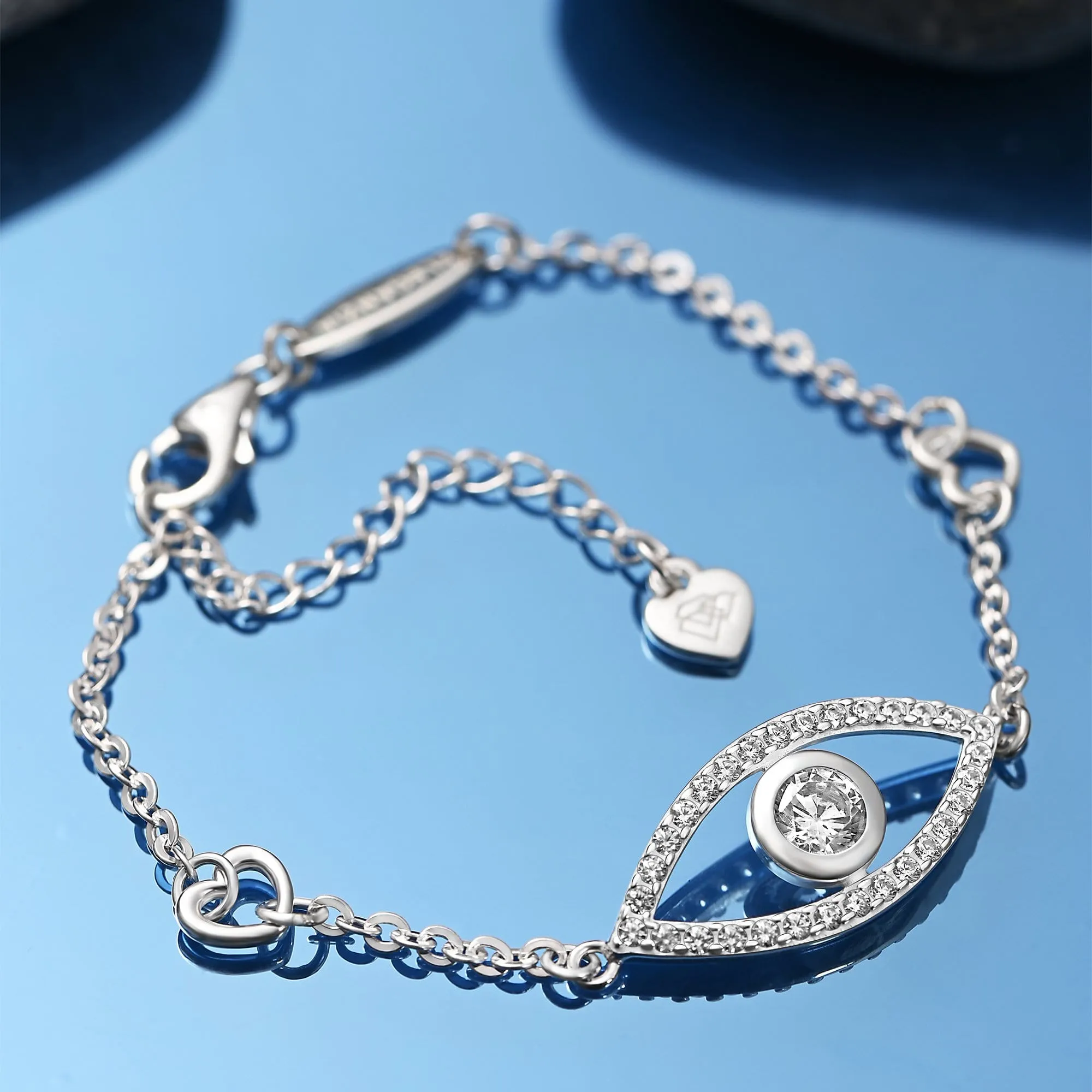 CZ Evil Eye Bracelet Silver