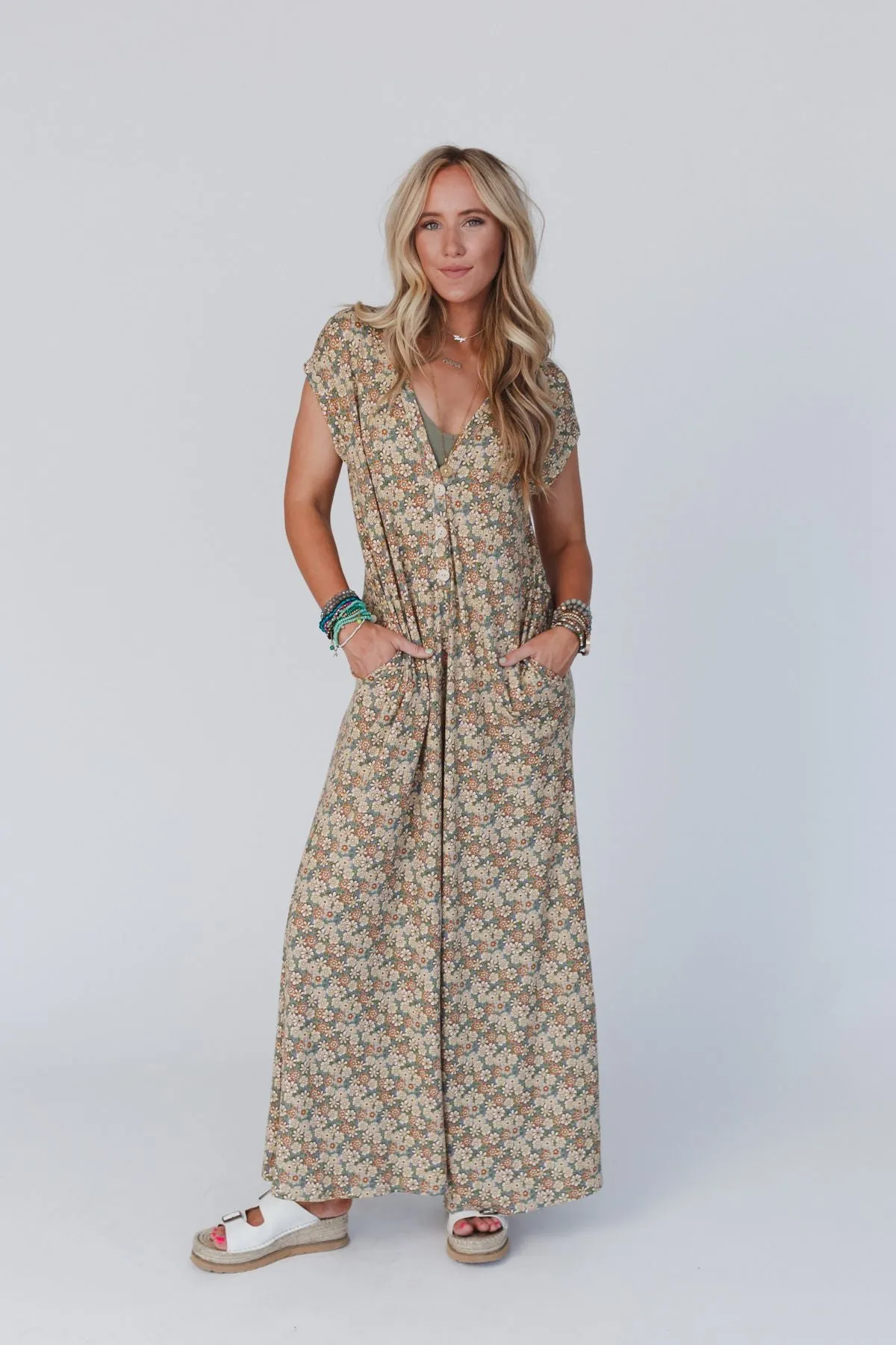 Daphne Floral Print Jumpsuit - Blue