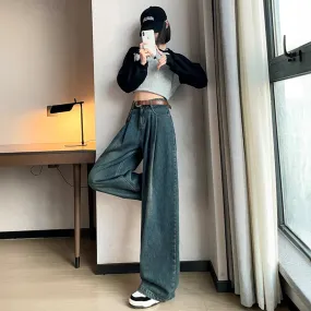 Dark Blue Cotton Korean baggy pants for women