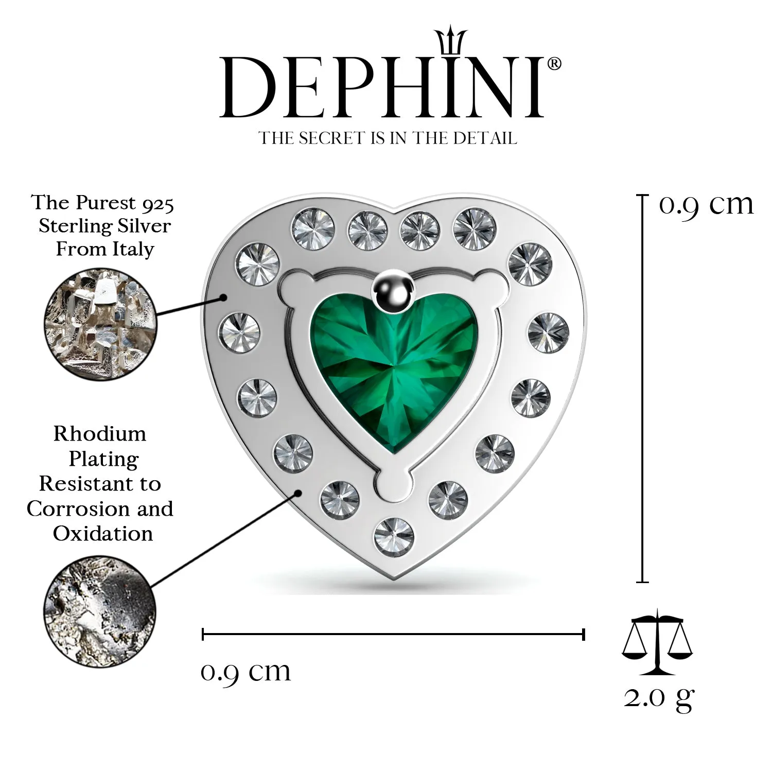 DEPHINI Green Heart Earrings  925 Sterling Silver Stud Earrings CZ