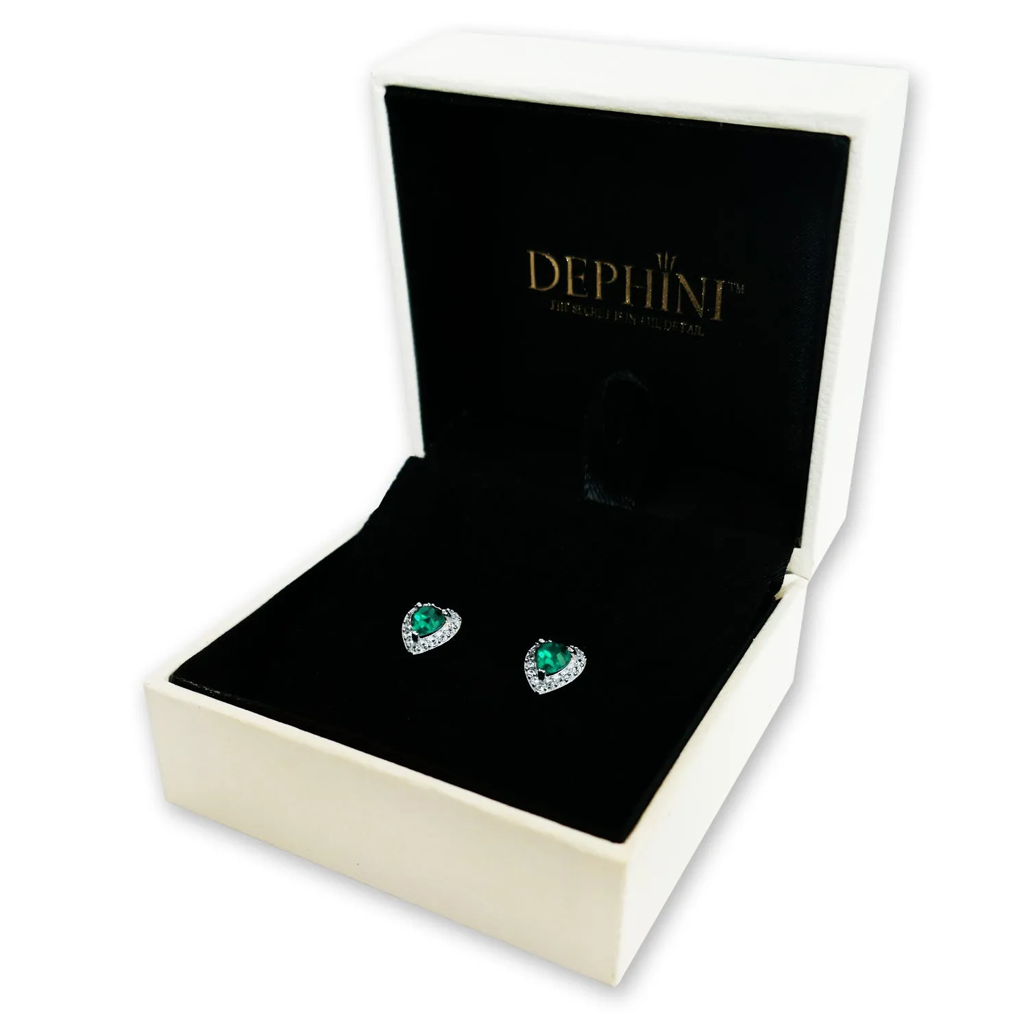 DEPHINI Green Heart Earrings  925 Sterling Silver Stud Earrings CZ