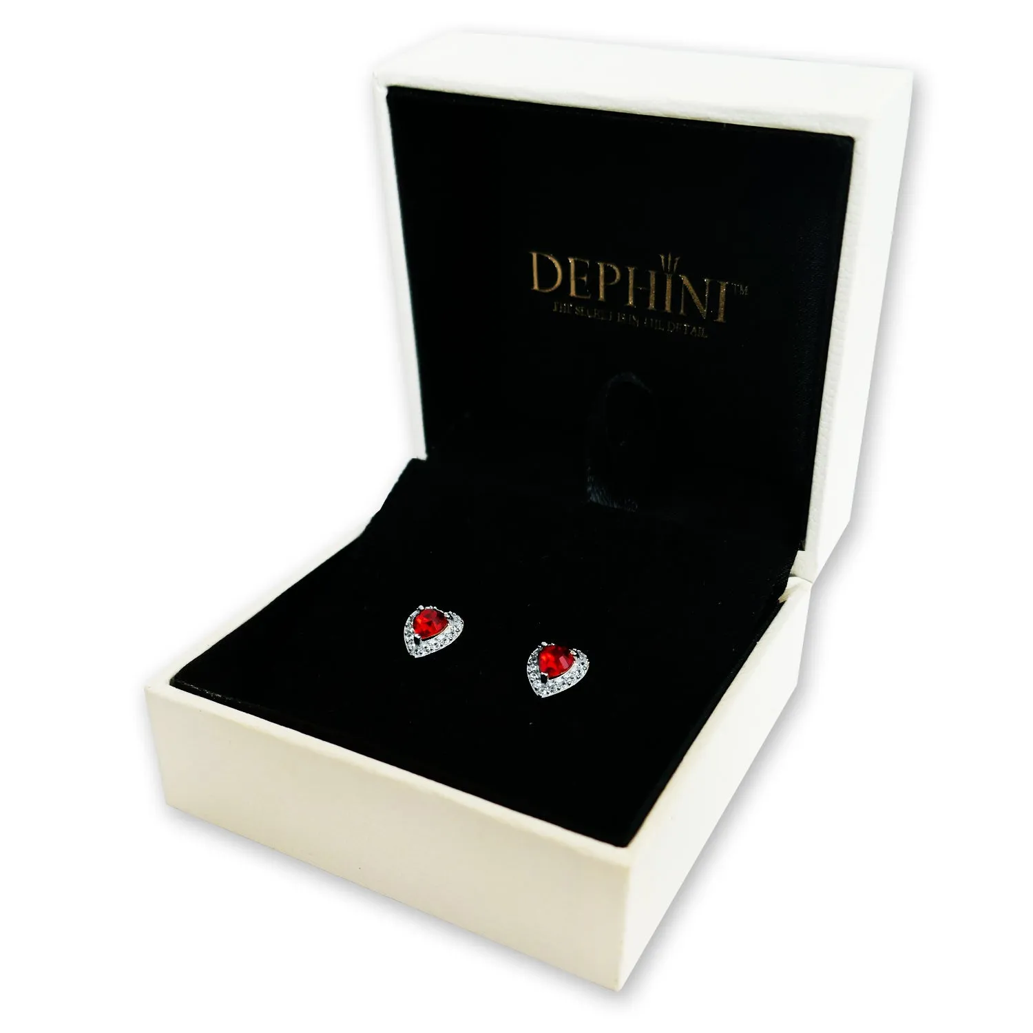 DEPHINI Red Heart Earrings - 925 Sterling Silver Heart Stud CZ Crystal