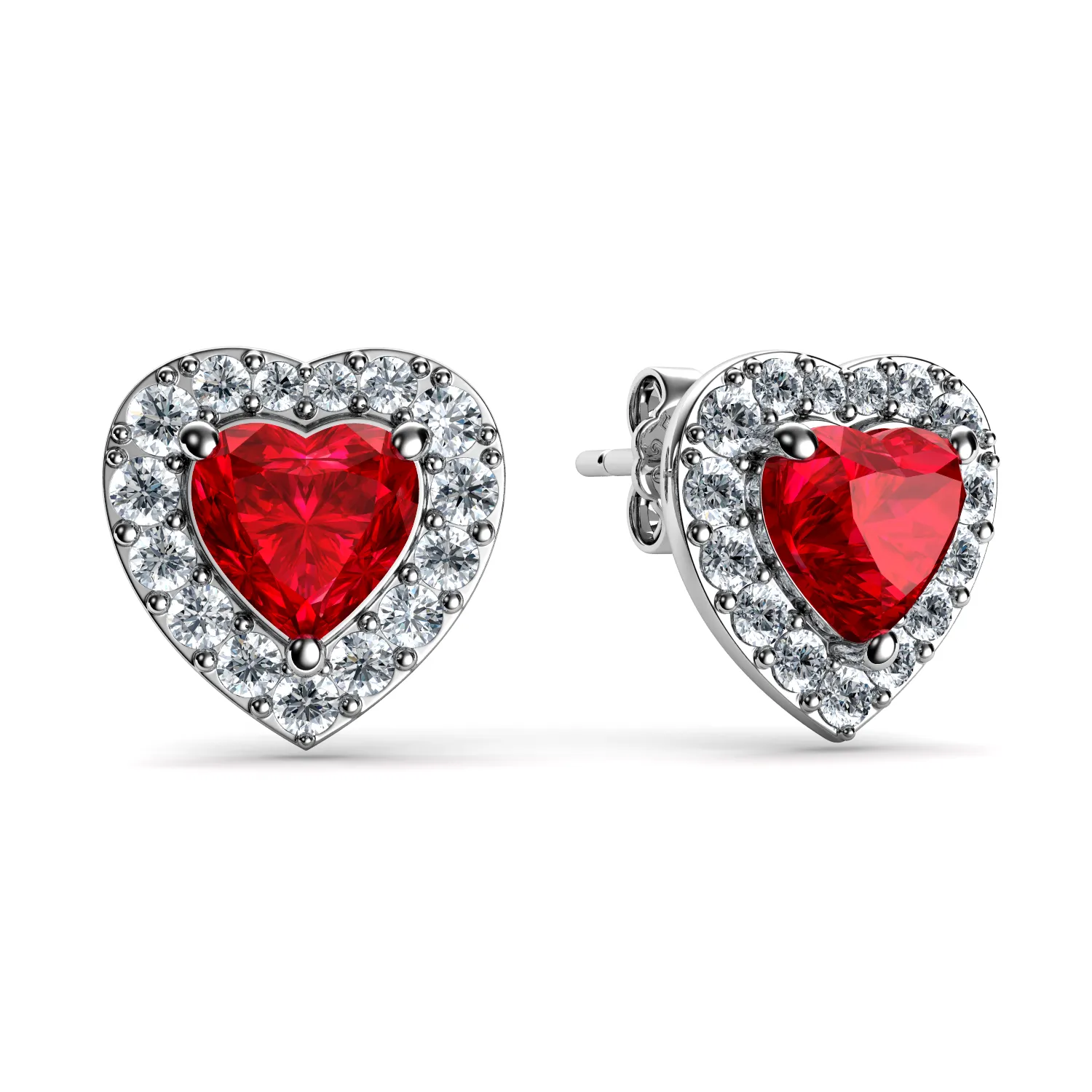 DEPHINI Red Heart Earrings - 925 Sterling Silver Heart Stud CZ Crystal