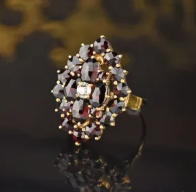 DEPOSIT ON HOLD Victorian Style Gold Diamond Garnet Cluster Ring