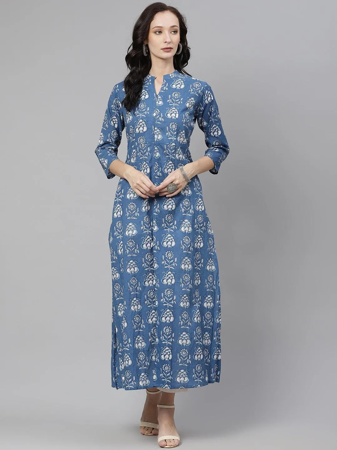 Divena Blue Cotton shrug style kurta