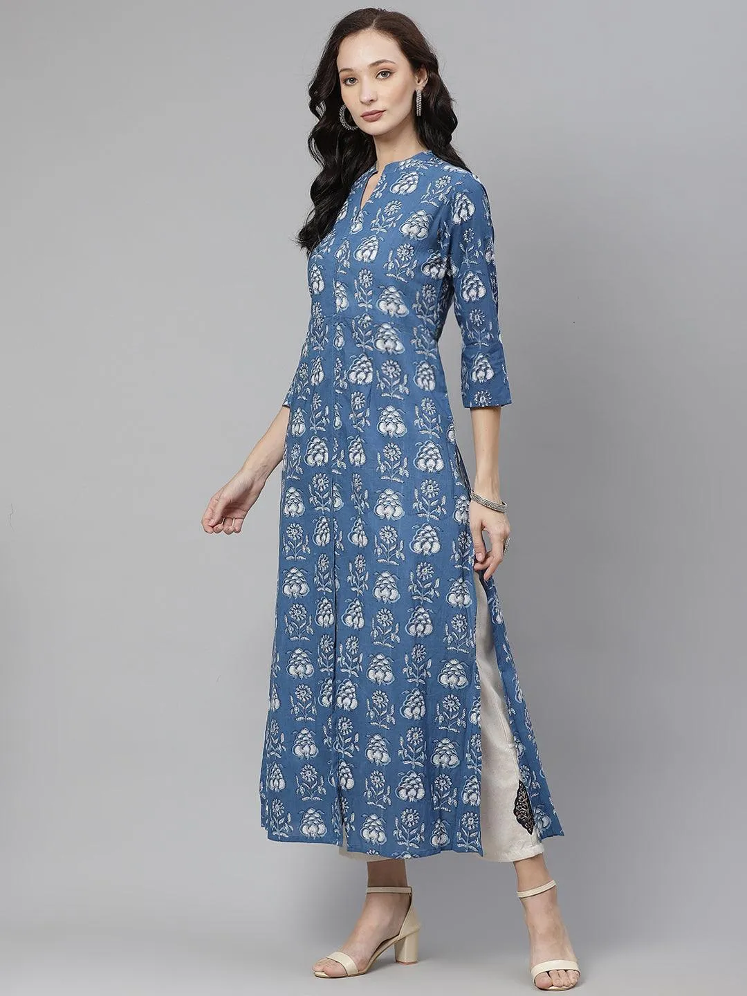 Divena Blue Cotton shrug style kurta