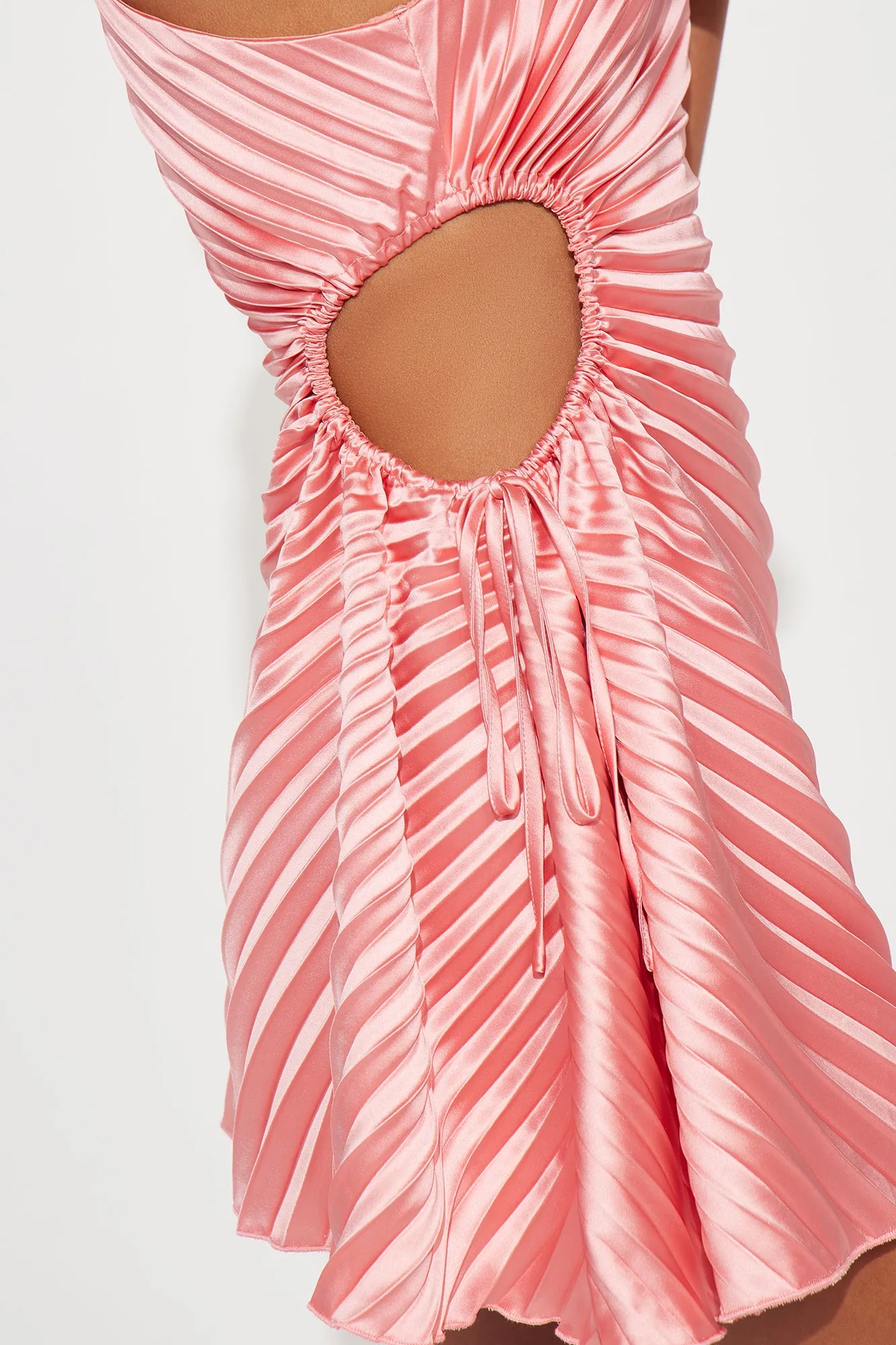 Elettra Pleated Satin Micro Mini Dress - Coral