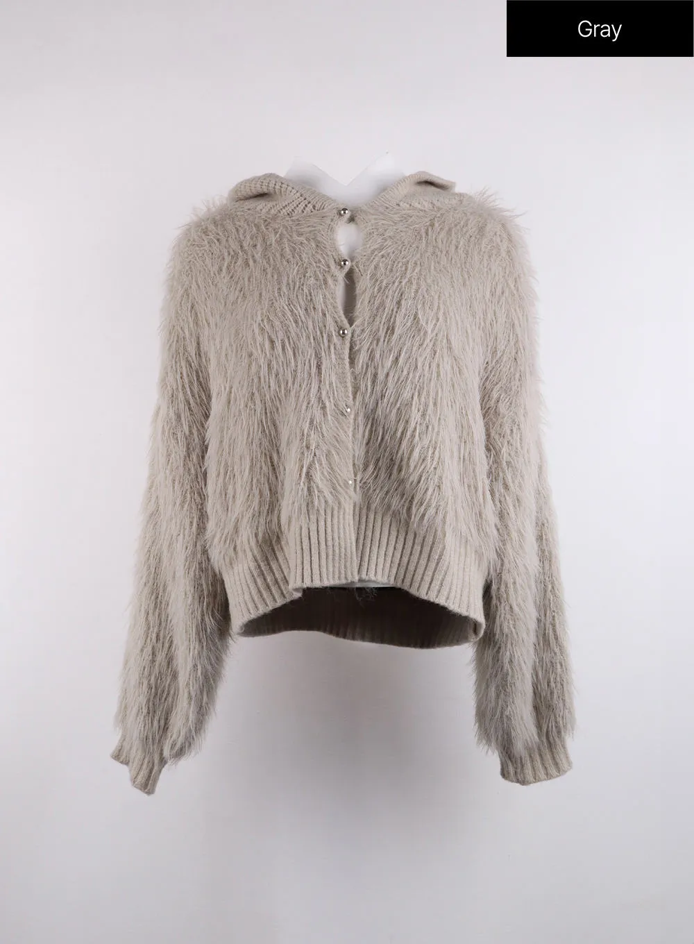 Faux Fur Button-Up Knit Cardigan CJ423