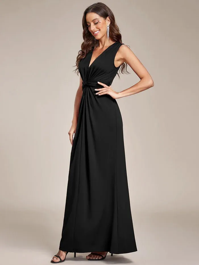 Floor Length Kink Design Pleated Evening Dress