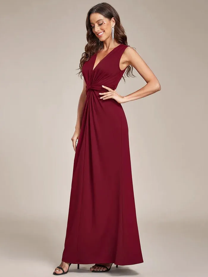 Floor Length Kink Design Pleated Evening Dress