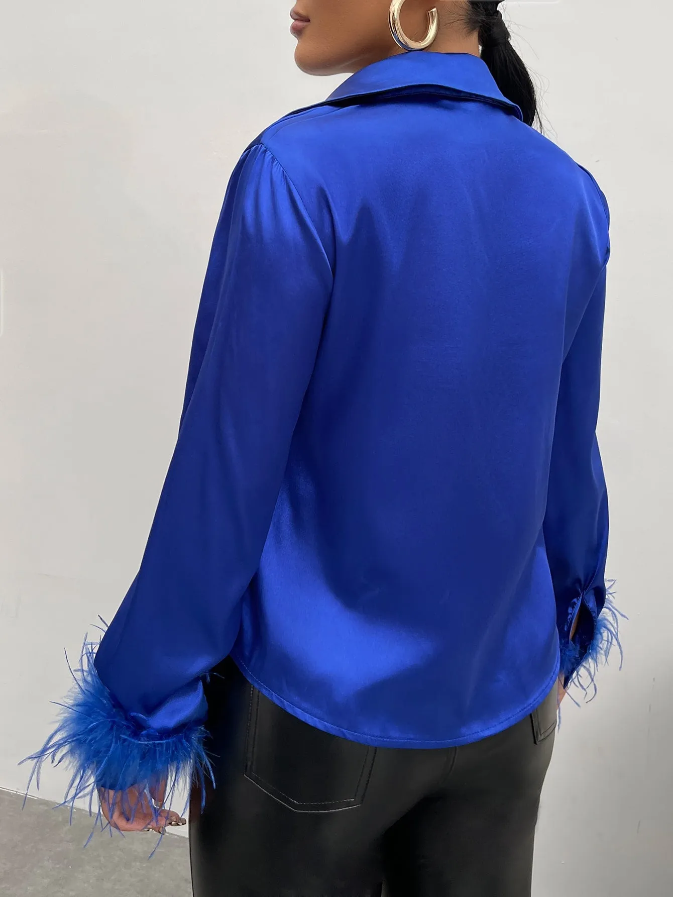 Fuzzy Cuff Satin Shirt