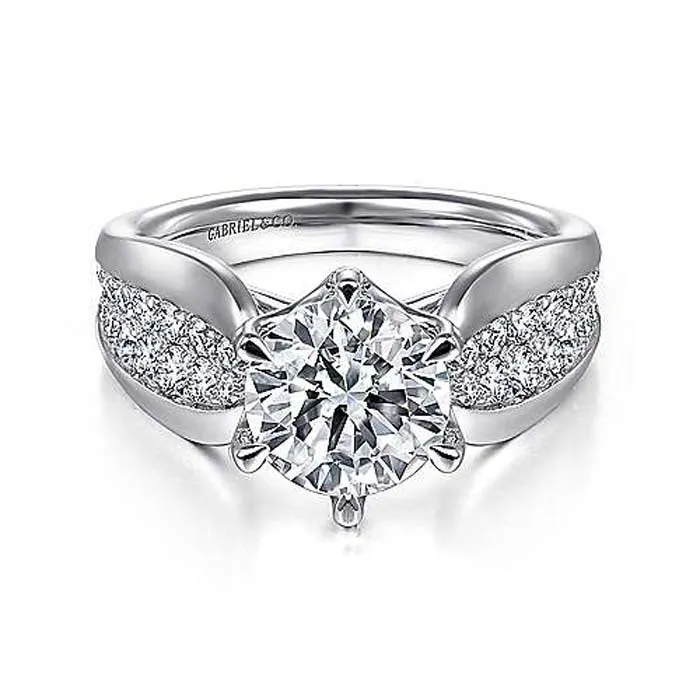 Gabriel & Co. Ember Wide Band Round Diamond Engagement Ring Semi-Mounting in 14K White Gold