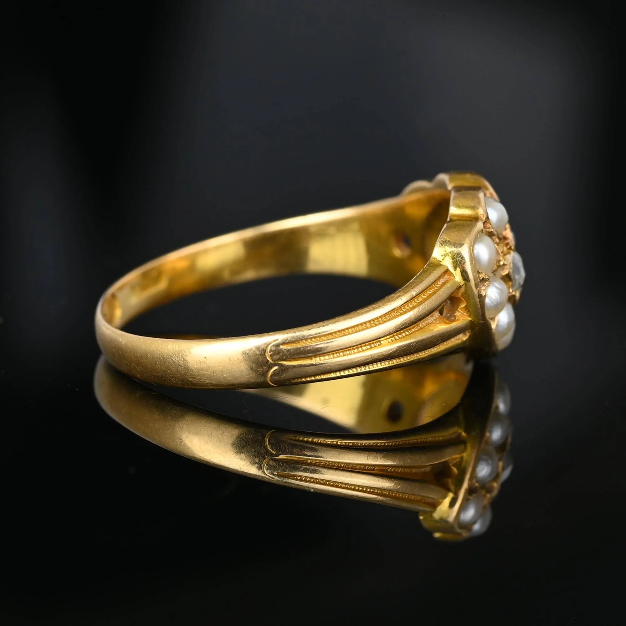 Georgian 15K Gold Rose Cut Diamond Double Heart Ring