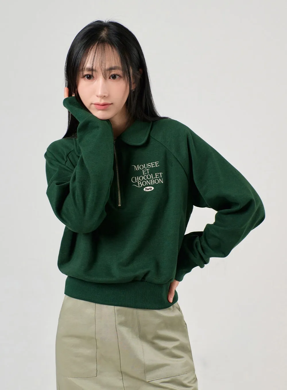 Half Zip Lettering Sweatshirt OF406