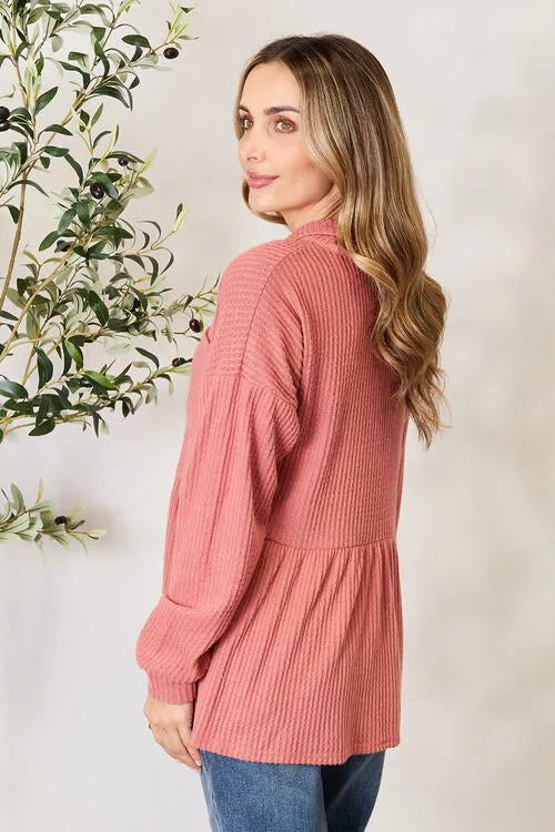 Heimish Full Size Waffle-Knit Button Down Blouse