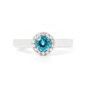 Natural Paraiba Apatite Round Halo Ring