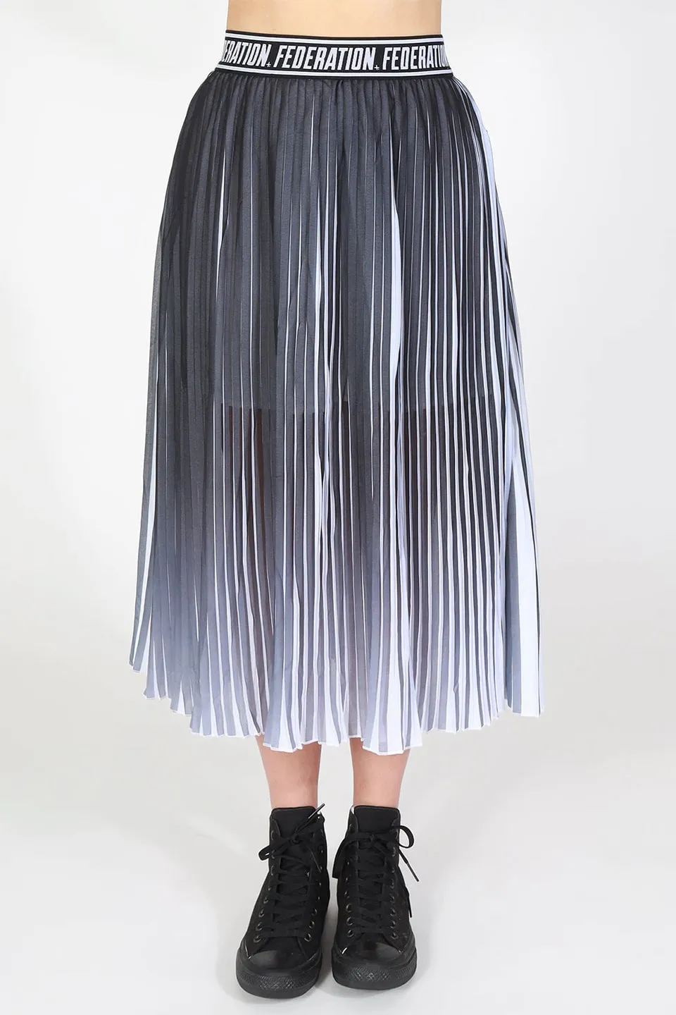 Ninja Black Contrast Pleated Midi Skirt