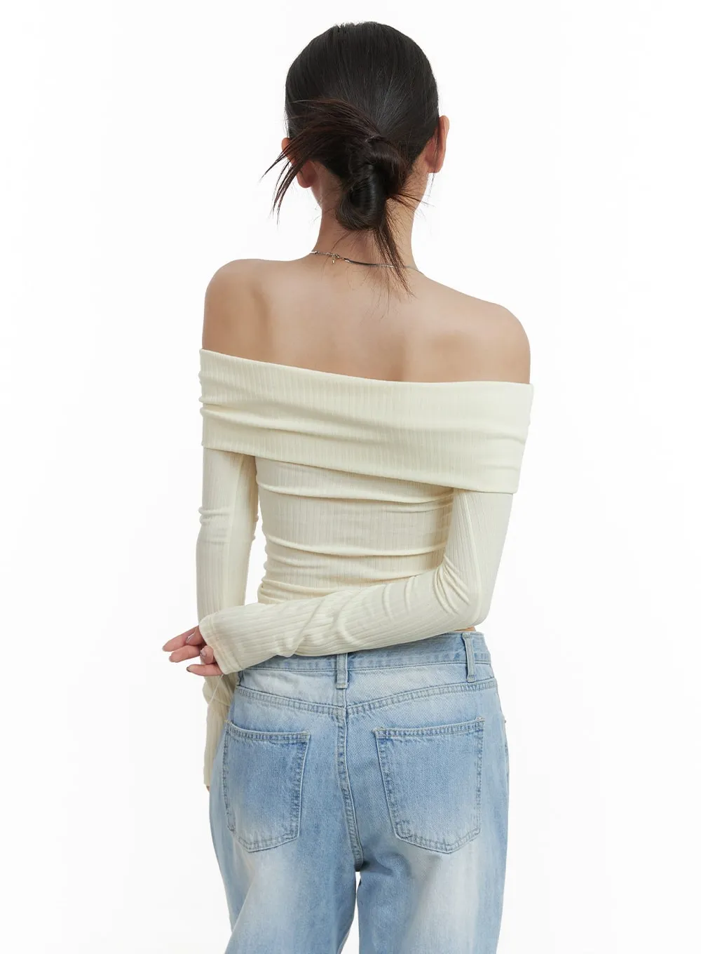 Off Shoulder Long Sleeve Crop Top CA416