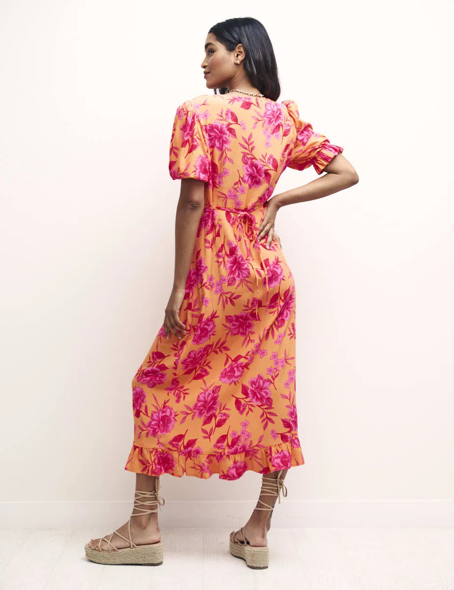 Orange and Pink Floral Delilah Midi Dress