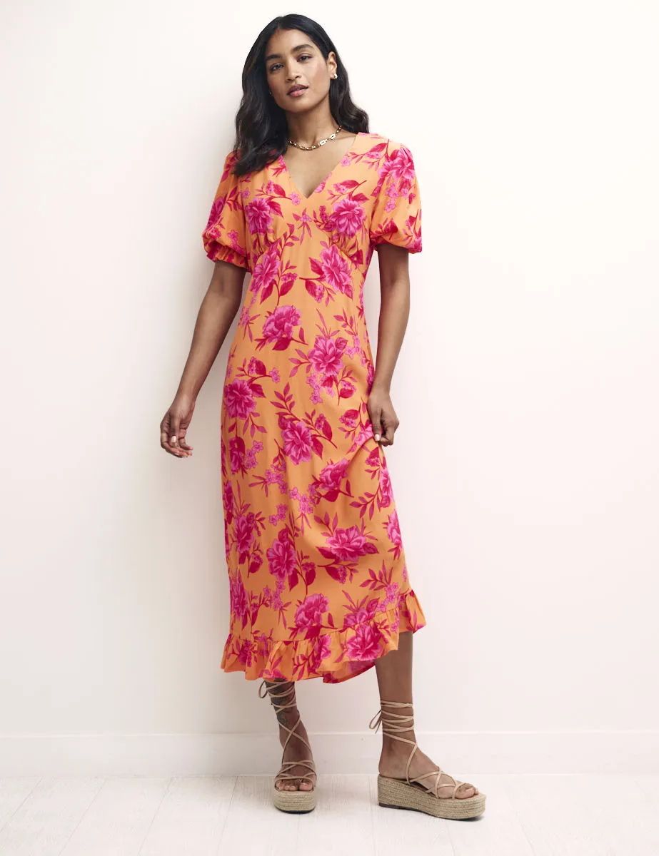 Orange and Pink Floral Delilah Midi Dress