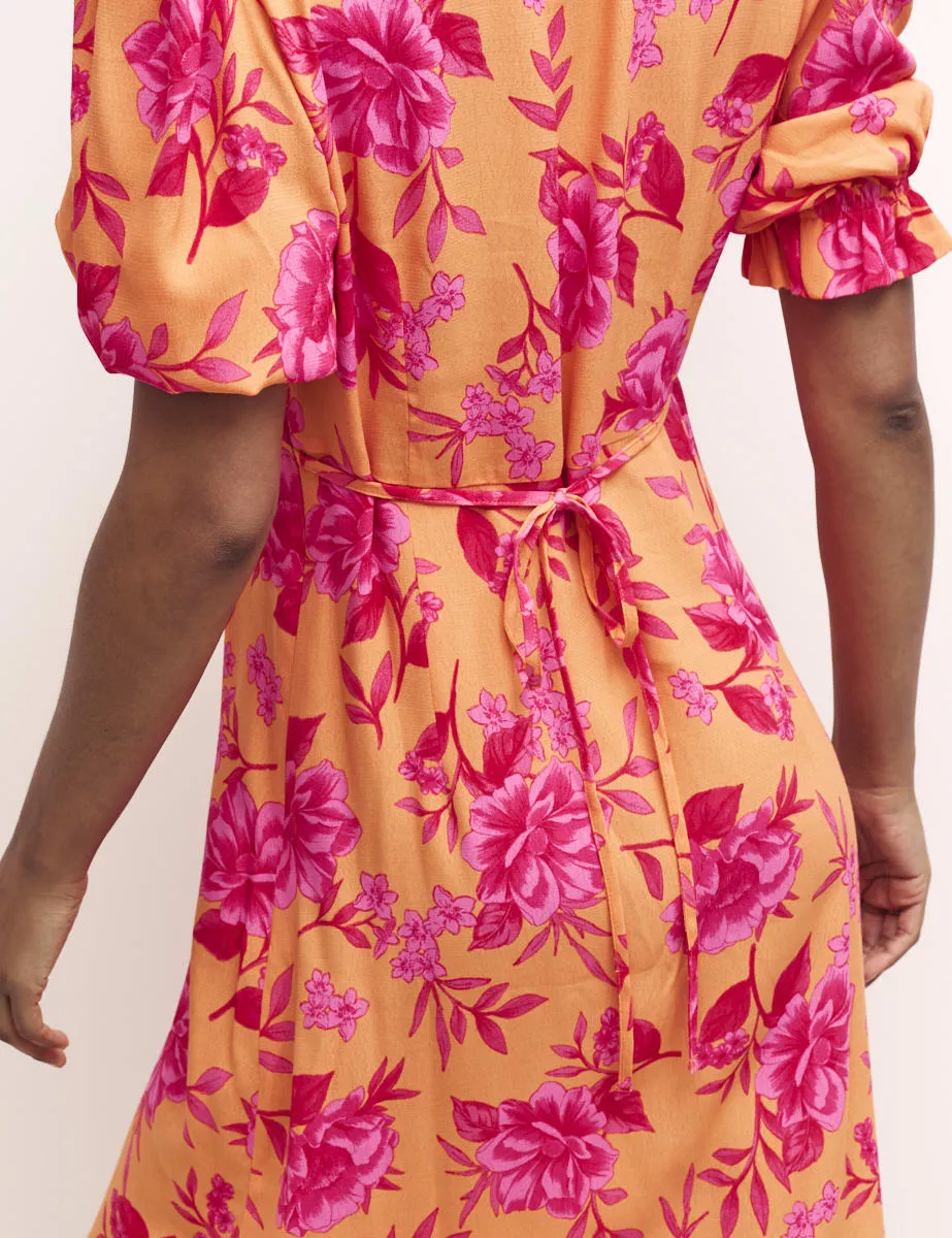 Orange and Pink Floral Delilah Midi Dress