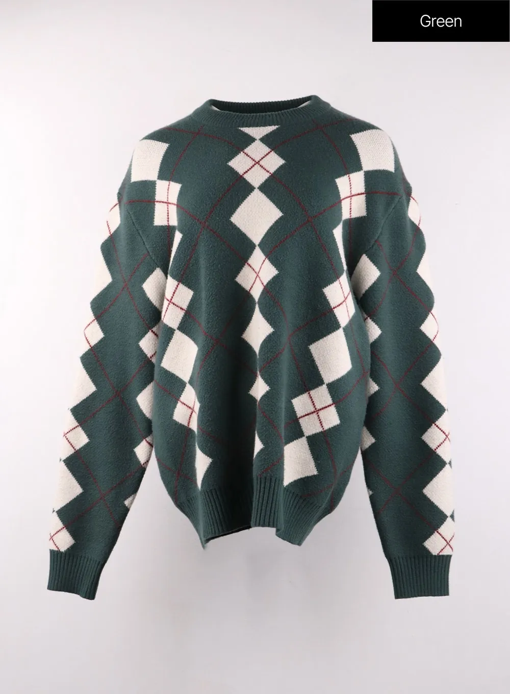 Oversized Argyle Knit Sweater OF405