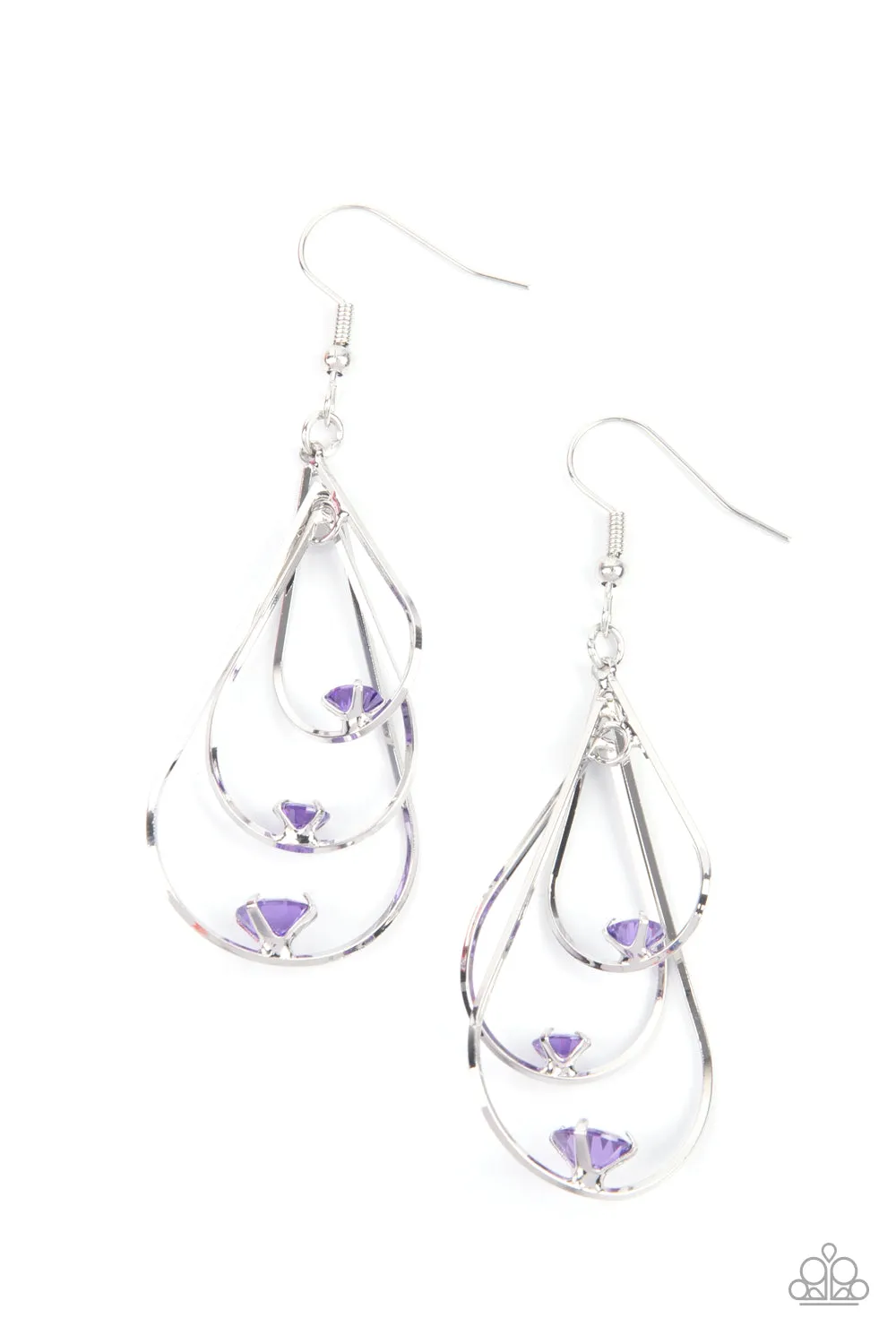 Paparazzi Earrings ~ Drop Down Dazzle - Purple