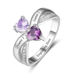 Personalized 2 Names Sterling Silver Ring For Women