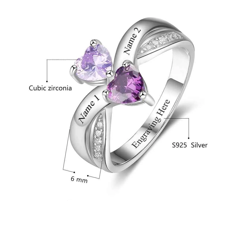 Personalized 2 Names Sterling Silver Ring For Women