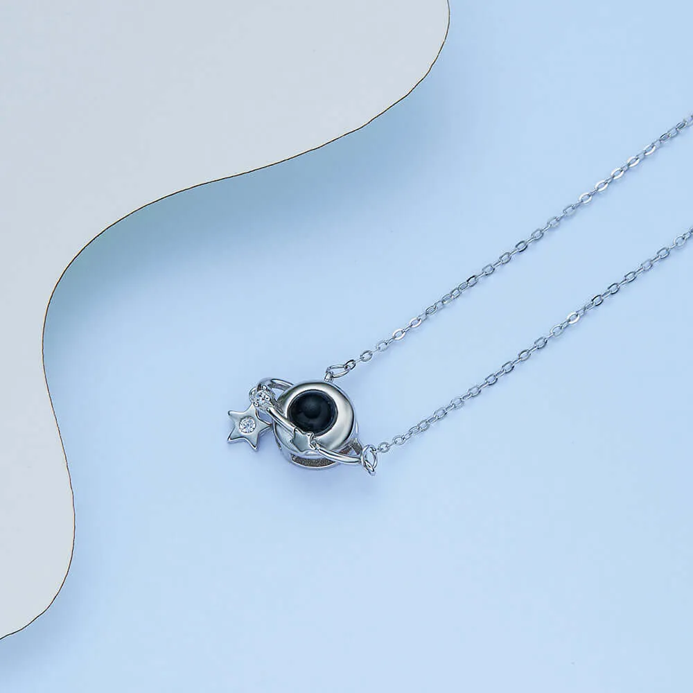 Personalized Planet & Star Projection Necklace with Picture inside