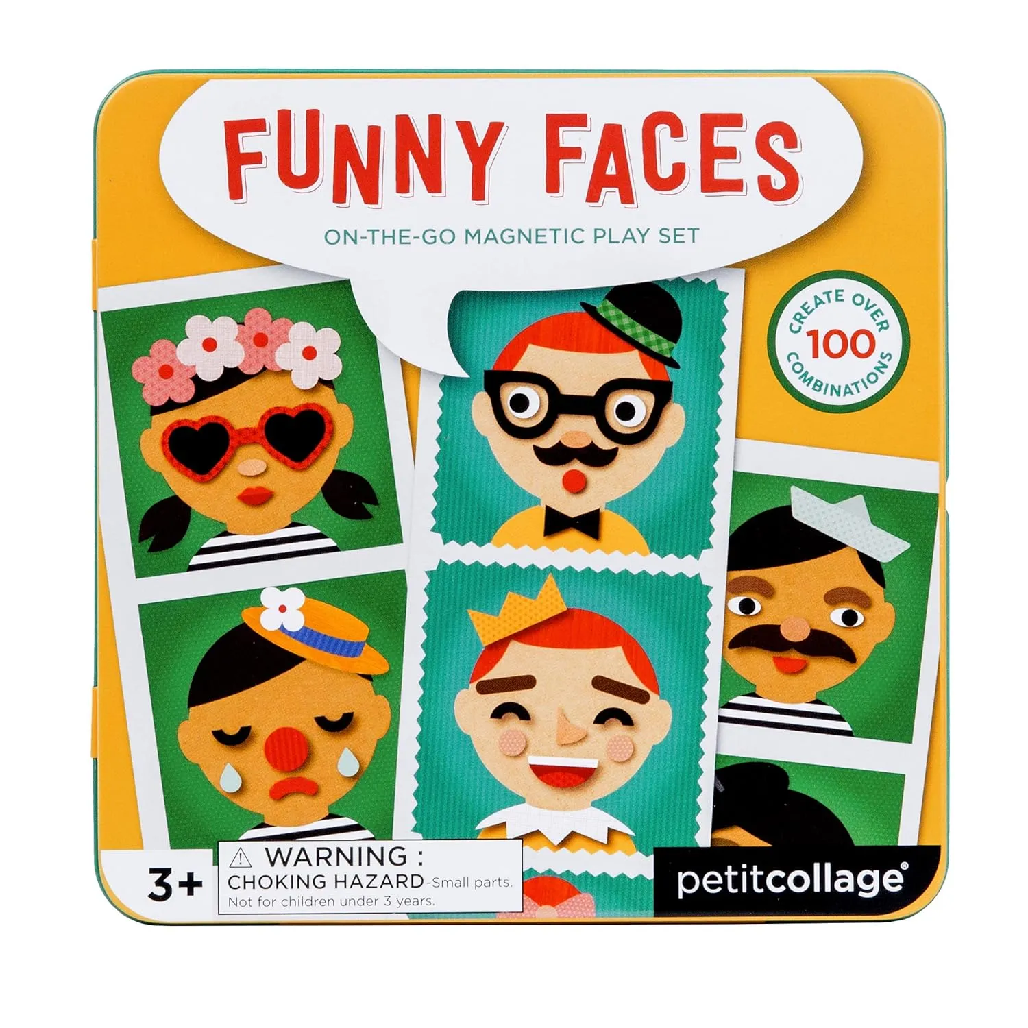 Petit Collage Funny Face Magnetic Travel Play Set – Mix & Match Magnetic Game