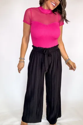 Pleated Black Wide Leg Paperback Self Tie Pants