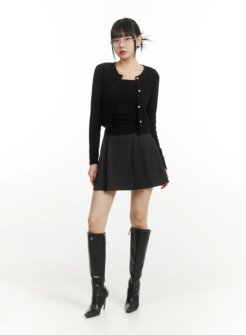 Pleated Checkered Mini Skirt IM406