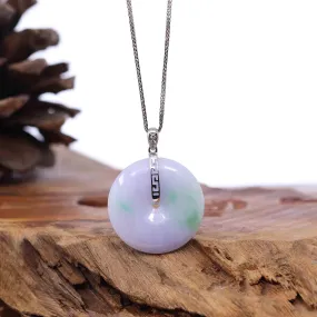 "Good Luck Button" Lavender Jadeite Jade Lucky KouKou Pendant With 14K White Gold Bail