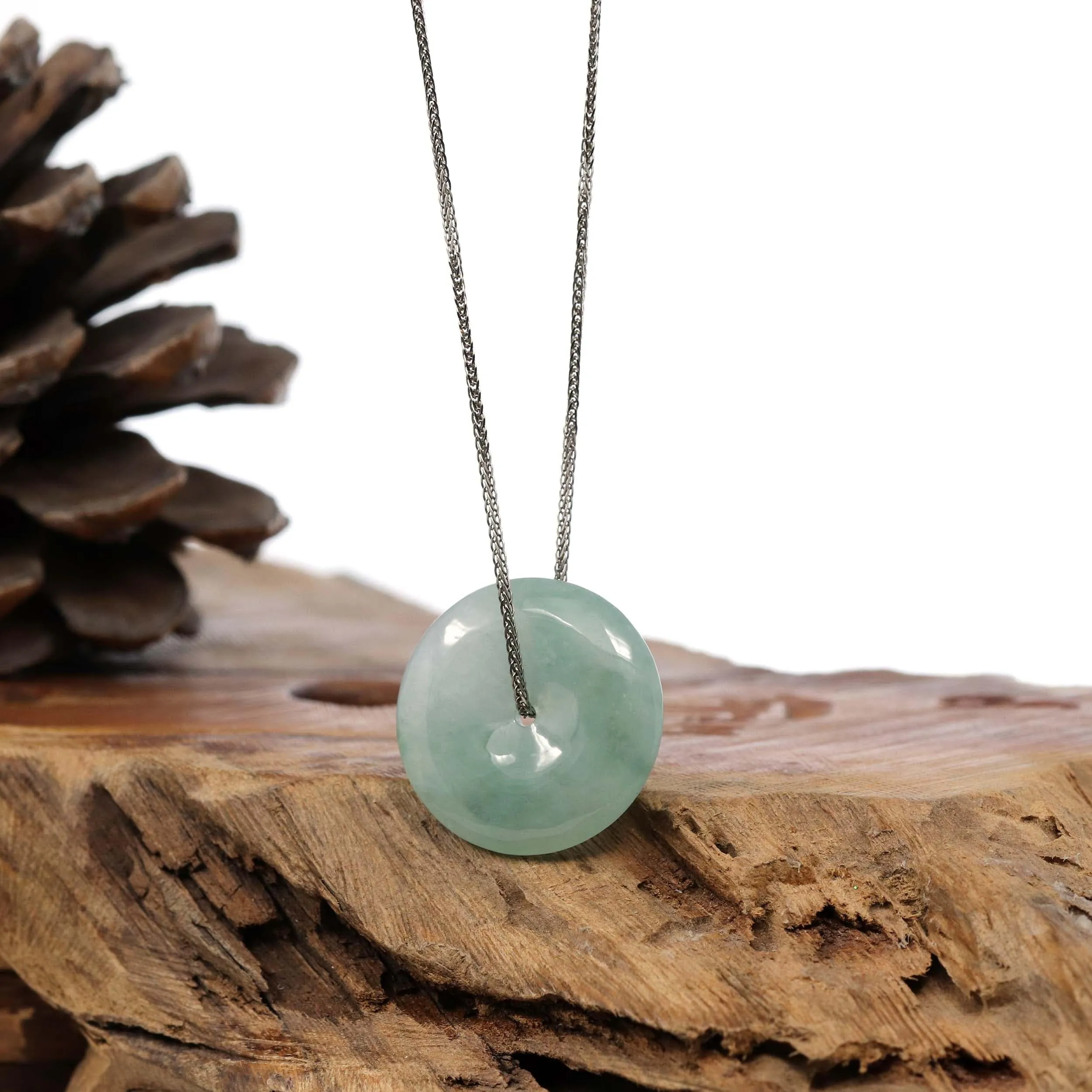 "Good Luck Button" Necklace Ice Green Jadeite Jade Pendant Necklace