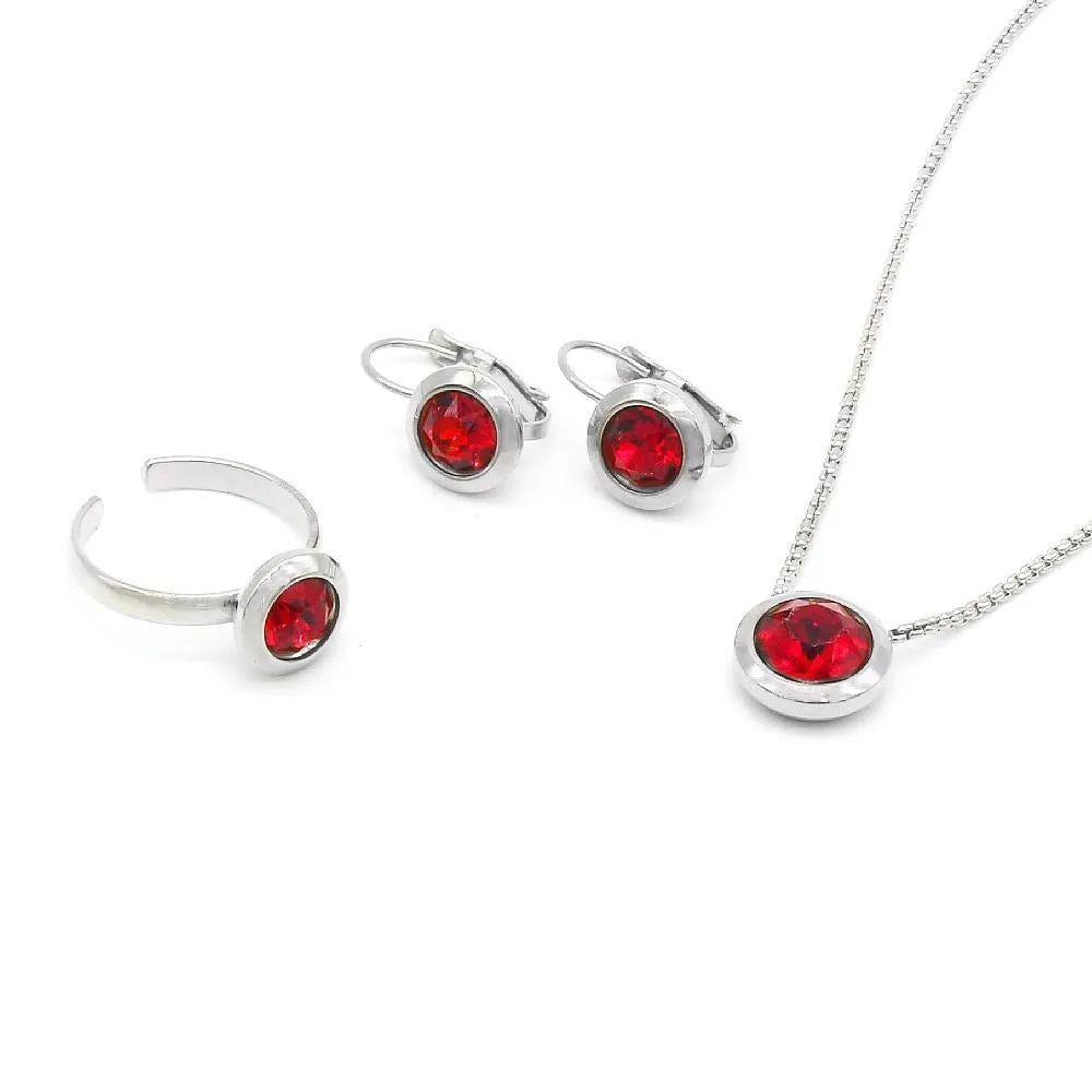 Red Swarovski Stone Earrings and Necklace Set