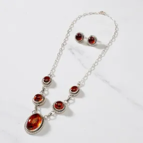 Richard Long Sr. Baltic Amber USA Native American Made 925 Sterling Silver Necklace & Earrings Set