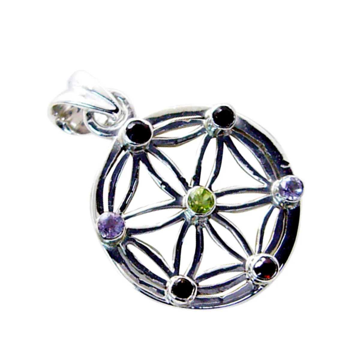 Riyo Alluring Gemstone Round Faceted Multi Color Multi Stone 1021 Sterling Silver Pendant Gift For Birthday