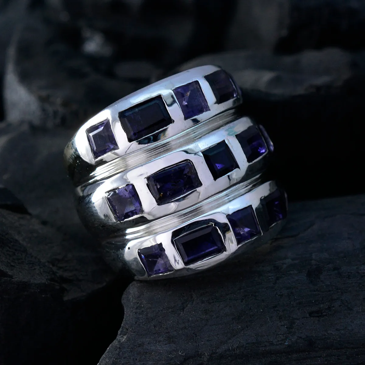 Riyo Cunning Gemstones Iolite 925 Sterling Silver Rings Mom Gift