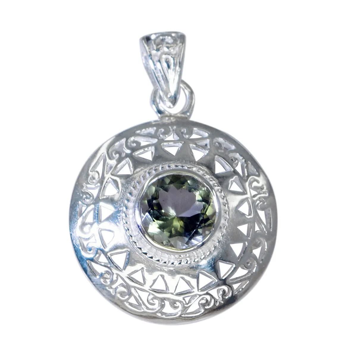 Riyo Decorative Gems Round Faceted Green Green Amethyst Silver Pendant Gift For Wife